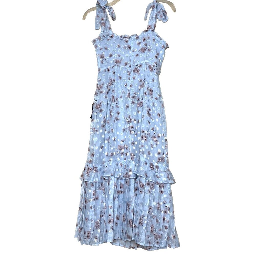 Lulus Terrace View Midi Dress M Floral Pleated NWT Cottagecore Romantic Party - Picture 3 of 16